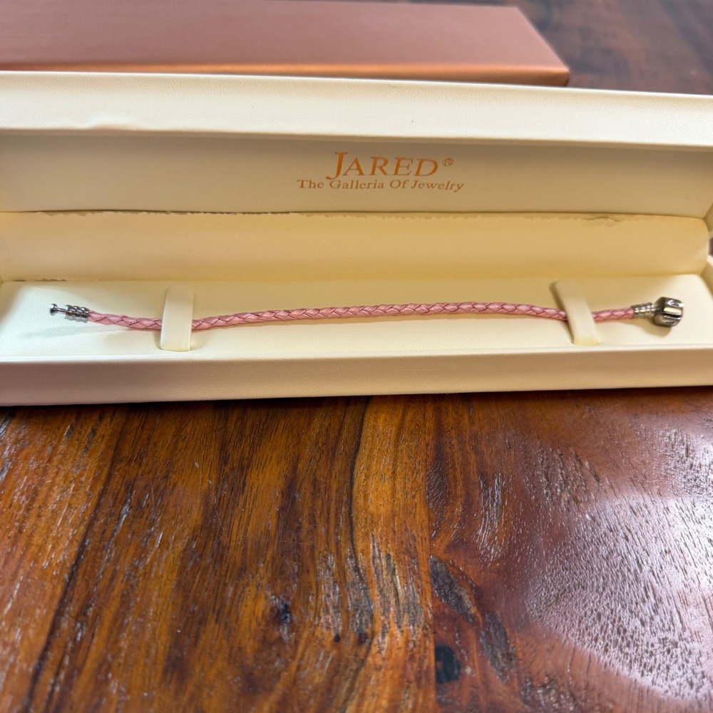 Pandora Pink Braided Leather Bracelet Sterling Silver Barrel Clasp with Box